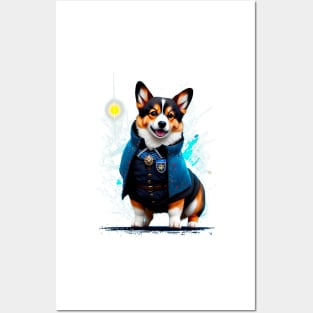 Whimsical Corgi in Magical School Uniform Posters and Art